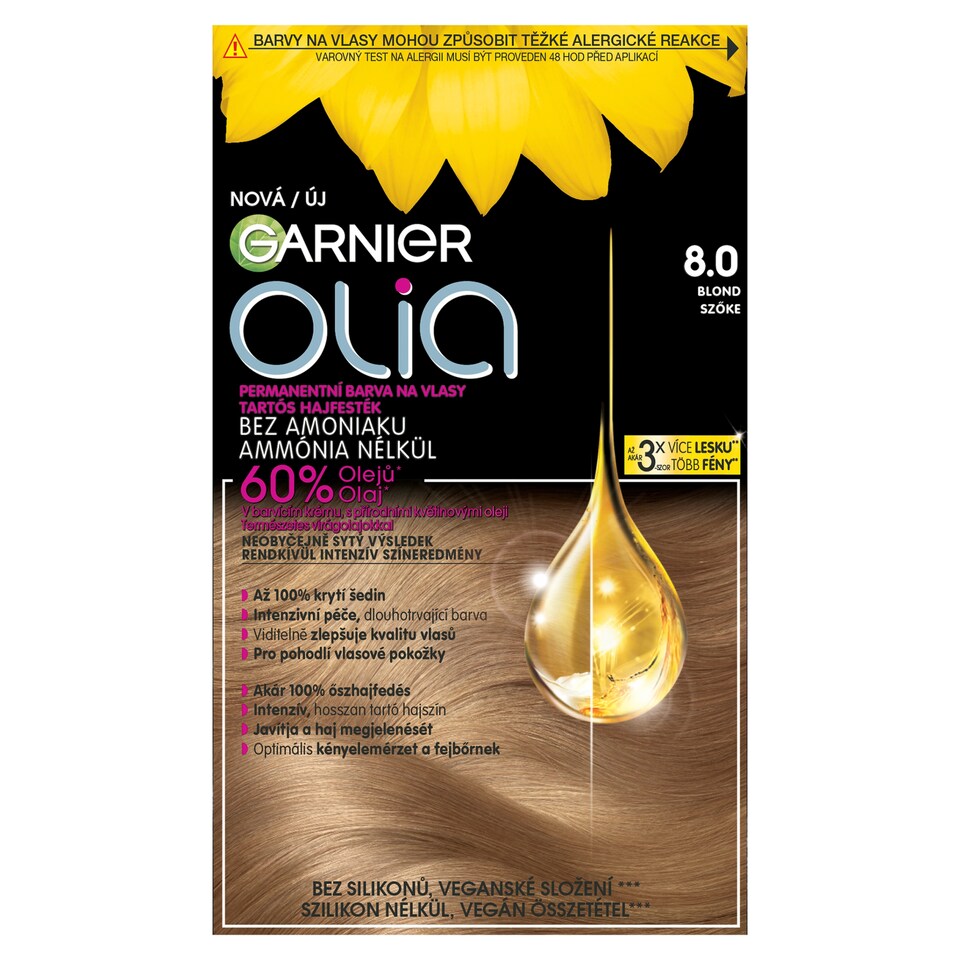 Garnier Olia tartós hajfesték 8 .0 Szőke, 60 +60 +54 ml
