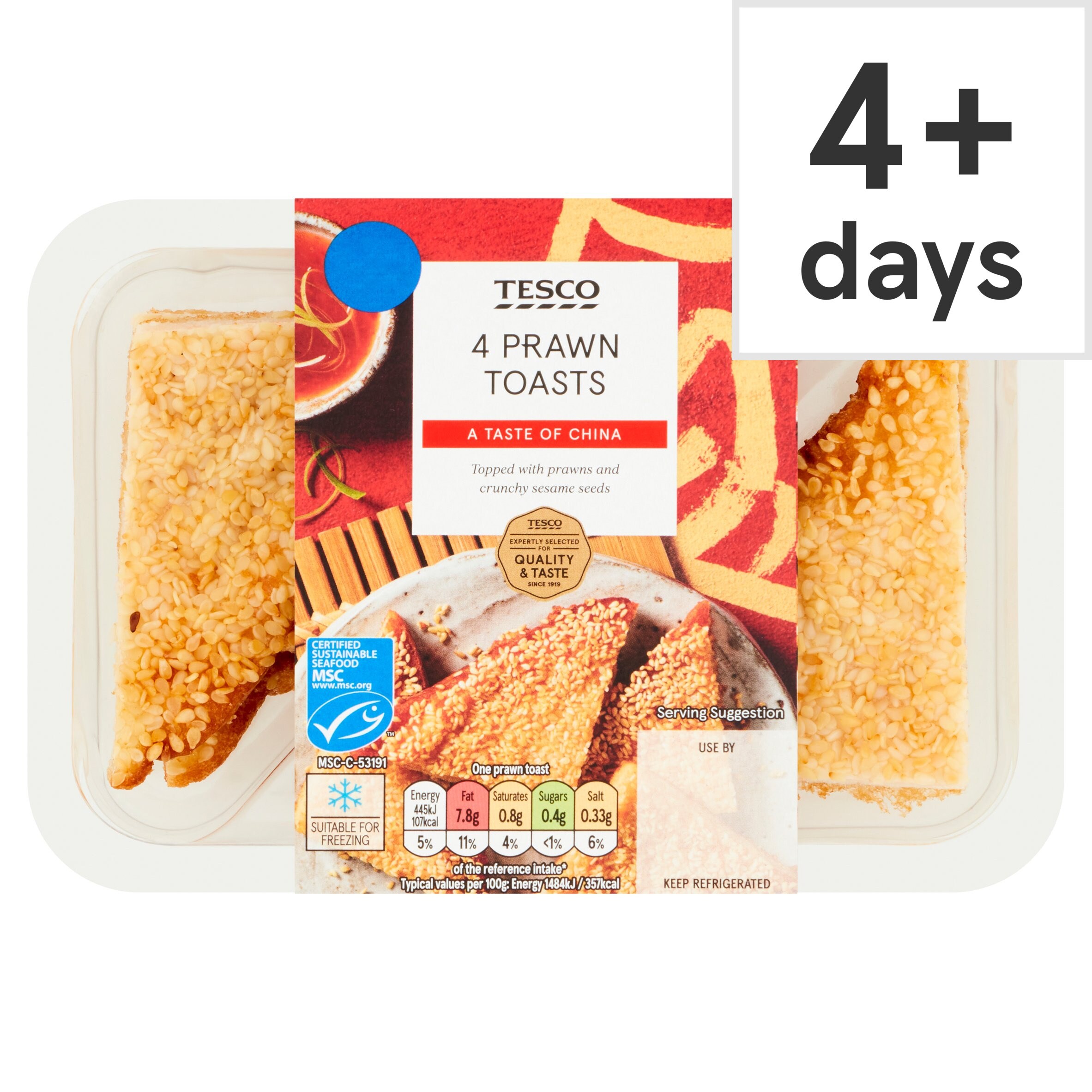 Calories in Tesco 4 Prawn Toasts Chumster