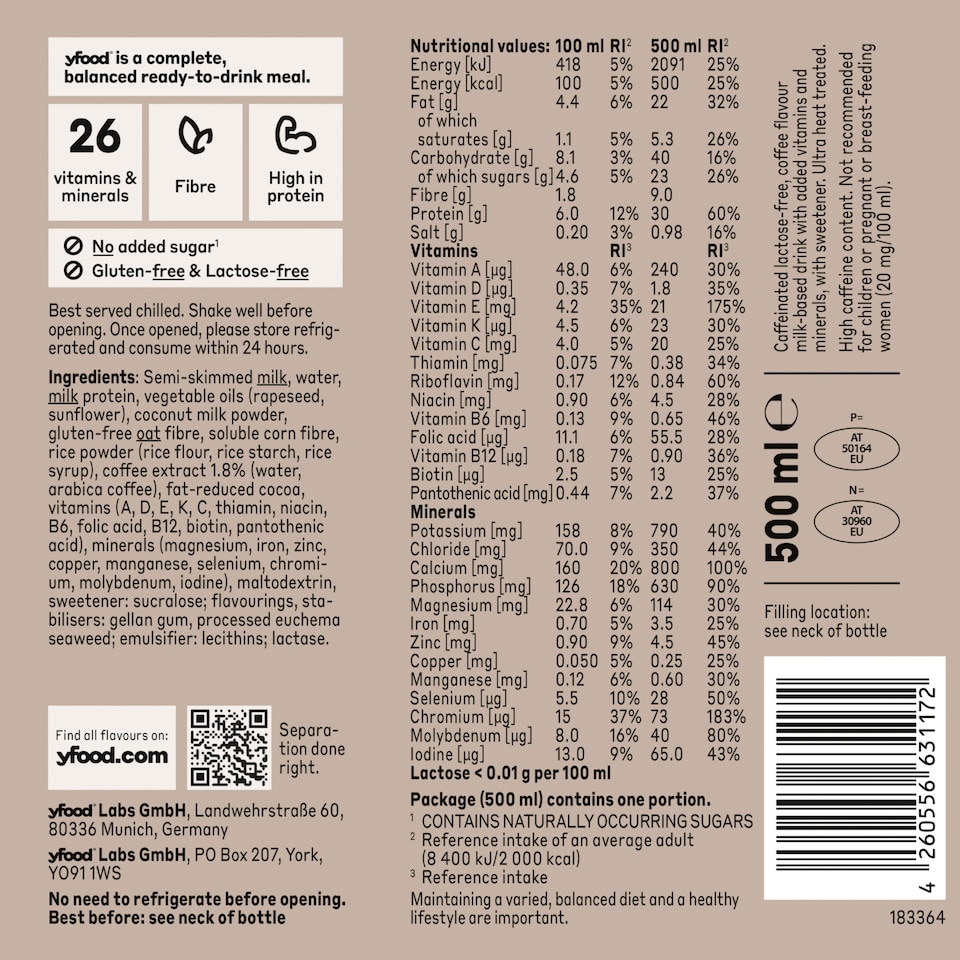 image 1 of yfood Ready to Drink Complete Meal Cold Brew Coffee 500ml