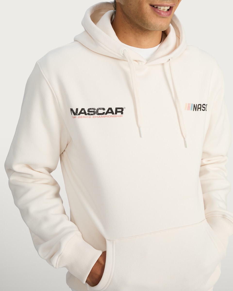 image 1 of NASCAR Slogan Car Print Hoodie in Cream