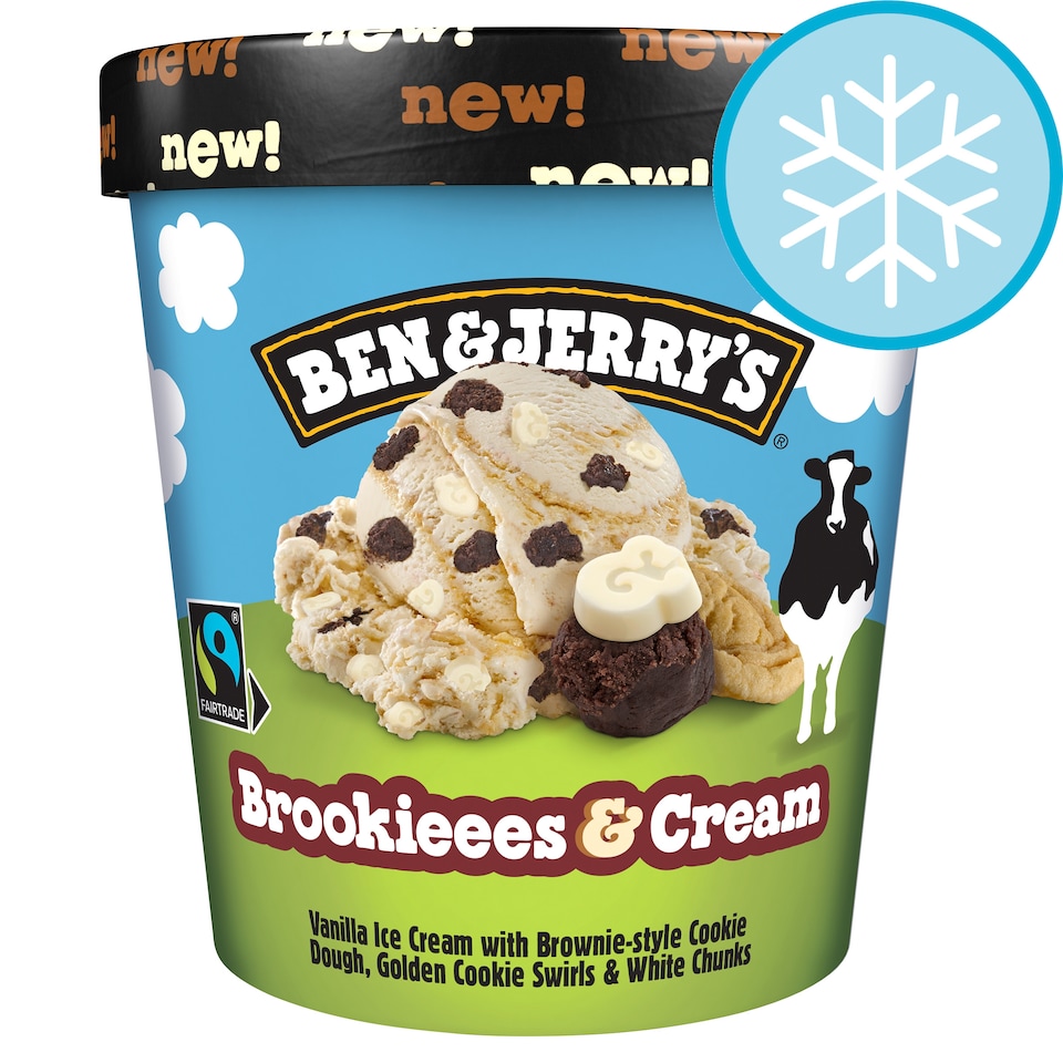 image 1 of Ben & Jerry's Brookieees & cream vanilla ice cream with brownie-style cookie dough 465 ml