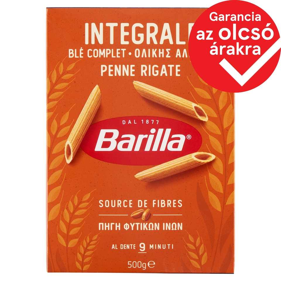 Barilla Penne Rigate teljes kiőrlésű apró durum száraztészta 500 g
