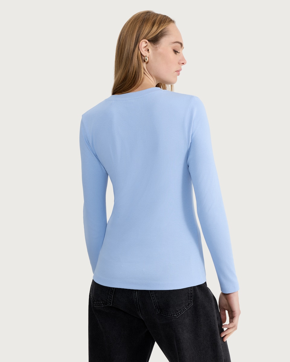 image 1 of F&F Cotton Rich Crew Neck Long Sleeved Top in Blue