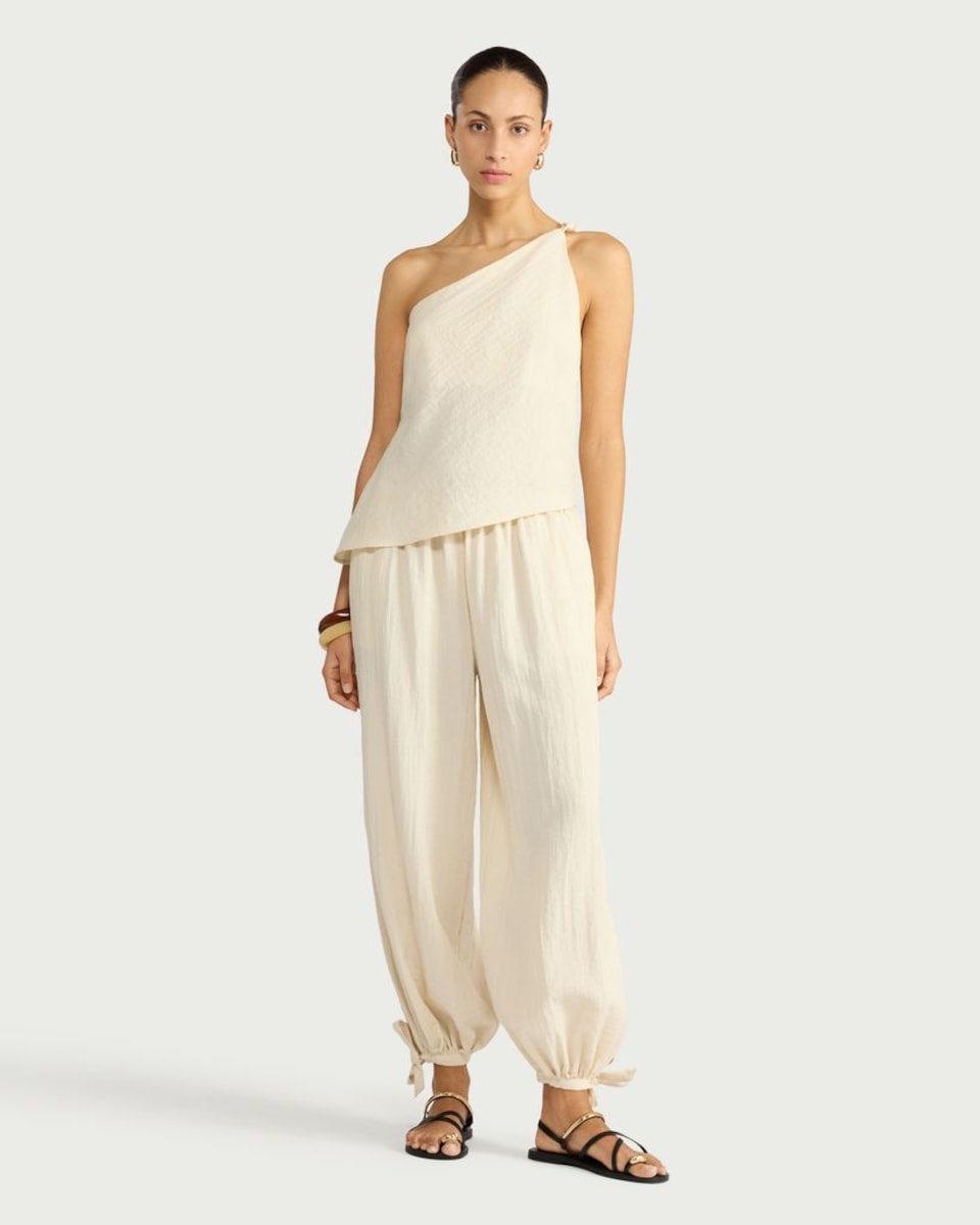 image 1 of F&F Tie Hem Balloon Trousers in Cream