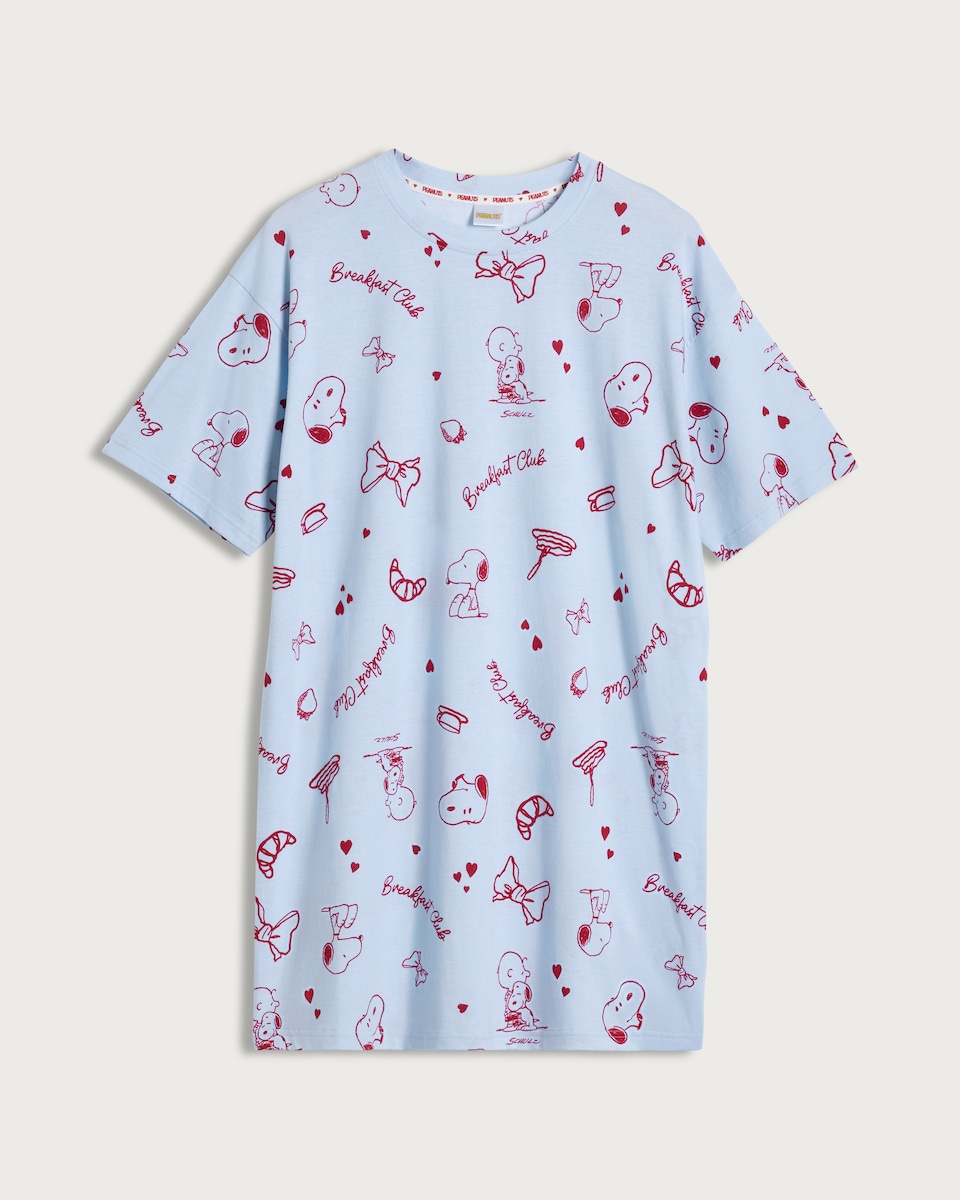 image 1 of Snoopy Pure Cotton Breakfast Club Nightdress in Multi Blue