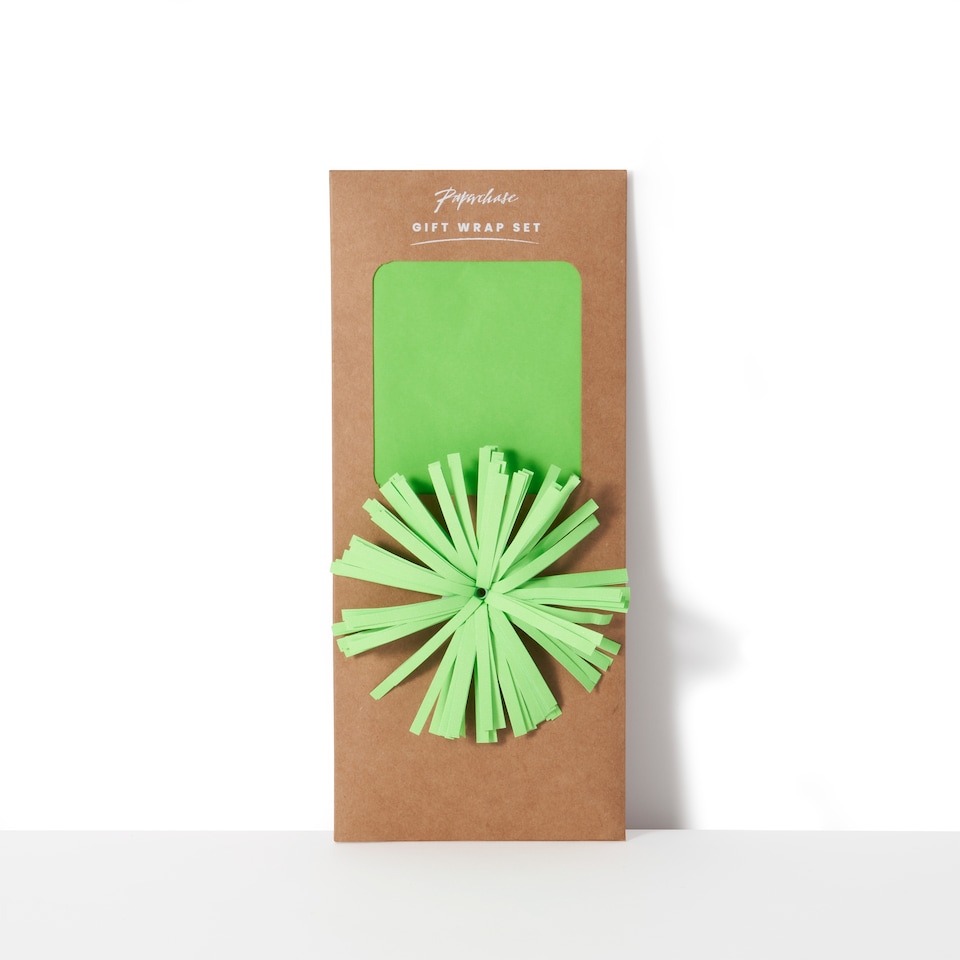image 1 of Paperchase Neon Christmas Tissue Paper & Bow Gift Wrap Set - Green