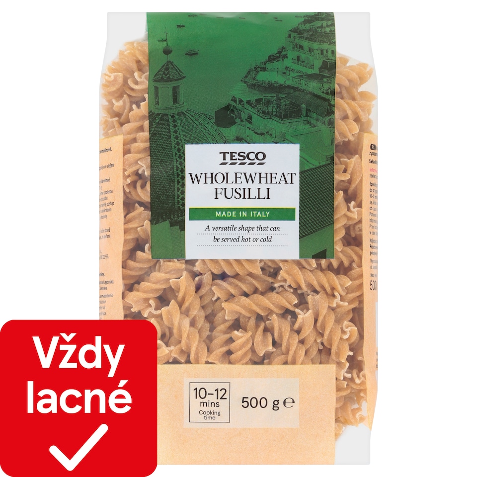 Tesco Fusilli bezvaječné celozrnné semolinové sušené cestoviny 500 g
