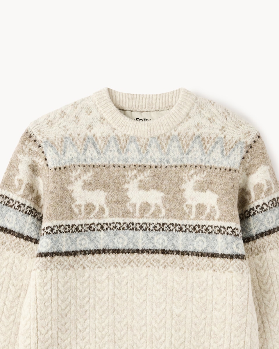 image 1 of Christmas Boys Fair Isle Matching Family Jumper in Neutral