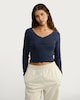 image 2 of OH ME OH MY Cotton Rich Ruched Lace Trim Top in Navy