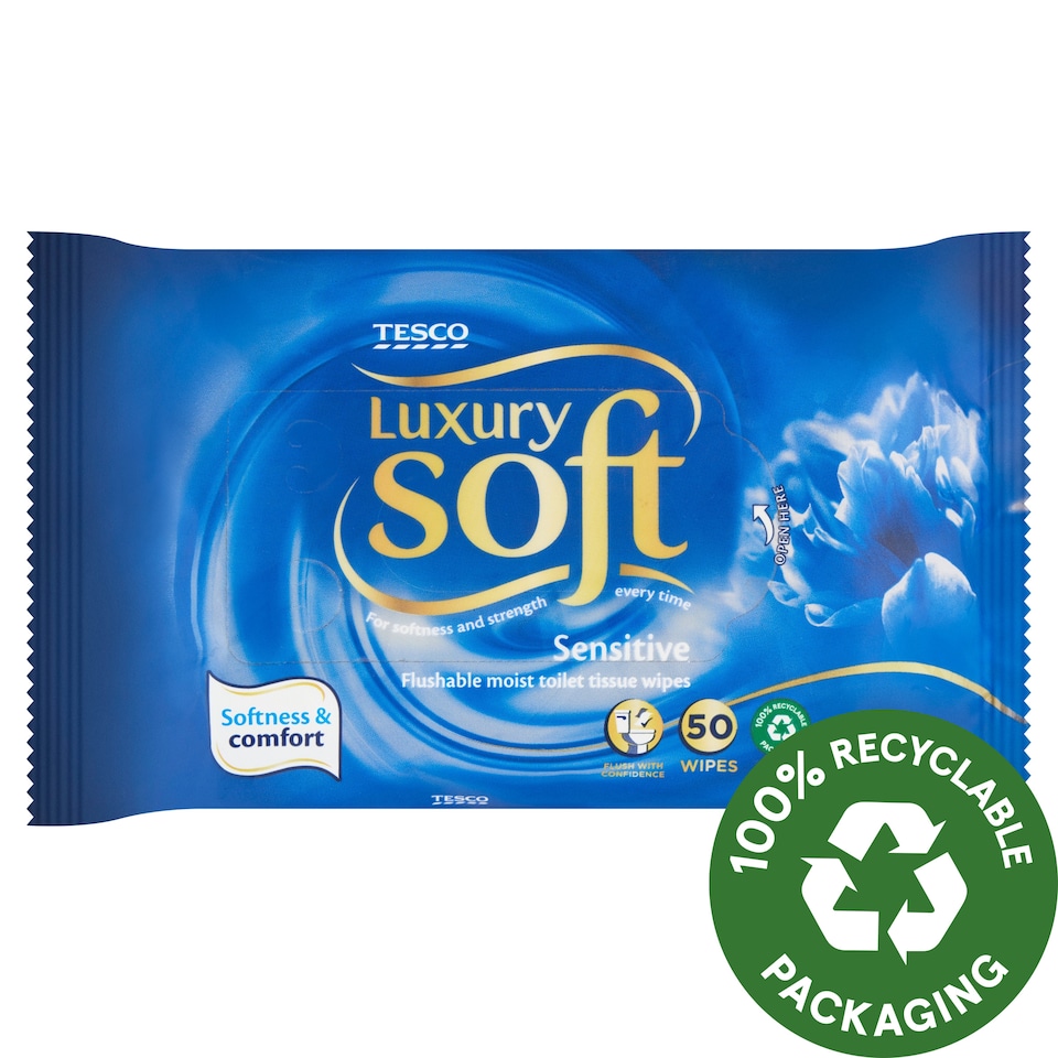 Tesco Soft Luxury Sensitive Moist Toilet Tissue Wipes 50 pcs