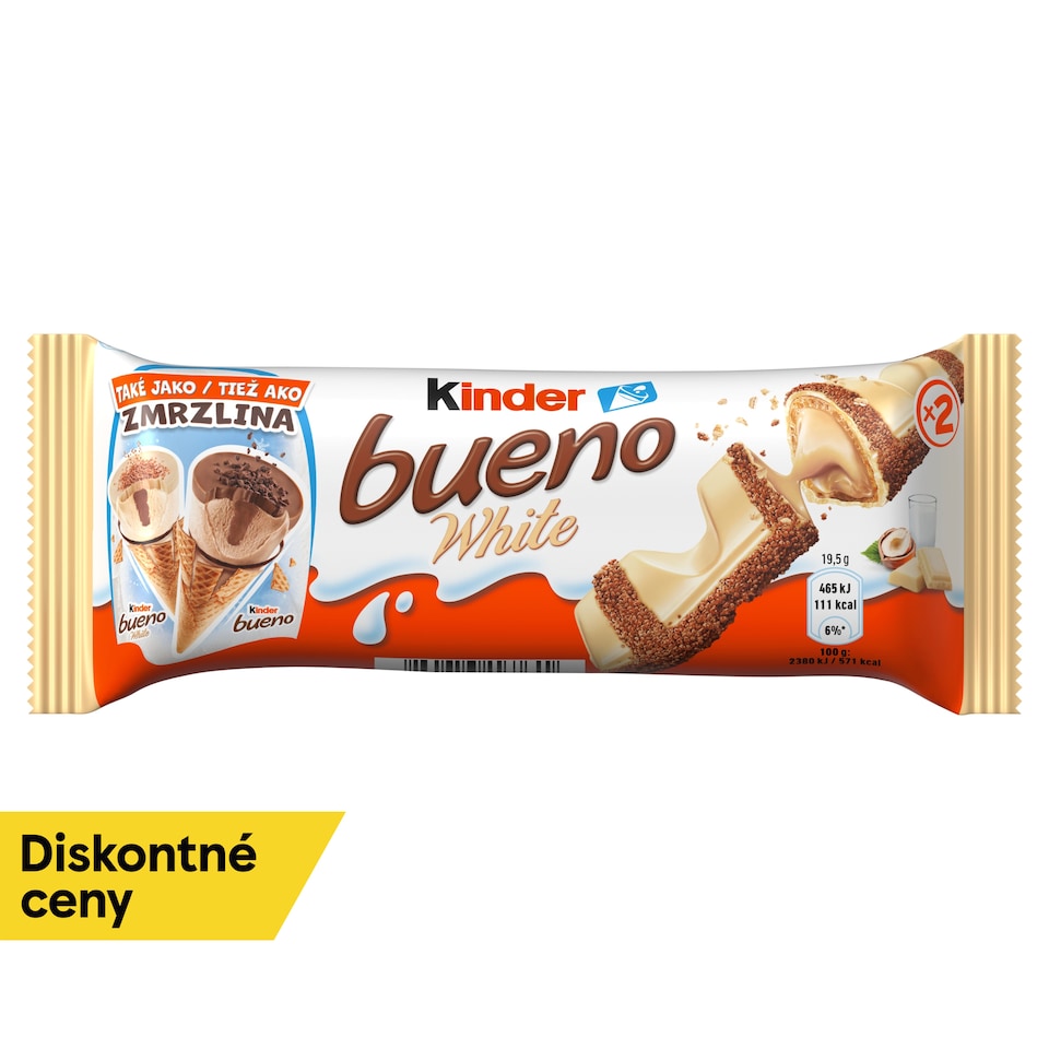 Kinder Bueno White Wafer with Milk and Hazelnut Filling in White Chocolate 2 pcs 39 g