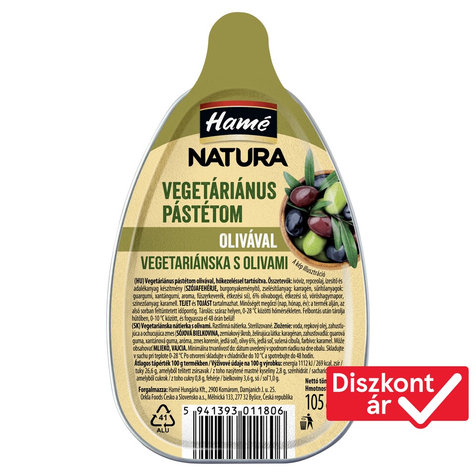 Hamé Natura Vegetarian Pate with Olives 105 g