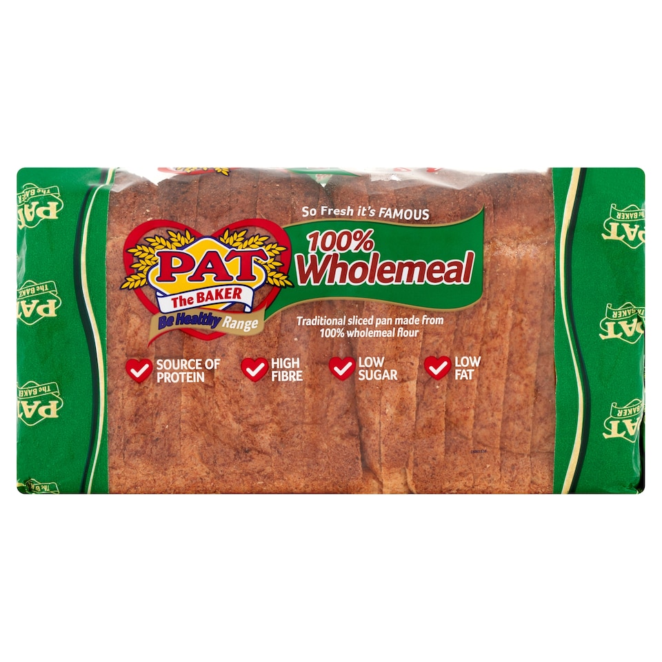 Pat The Baker 100% Wholemeal Thck Sliced Bread 800G