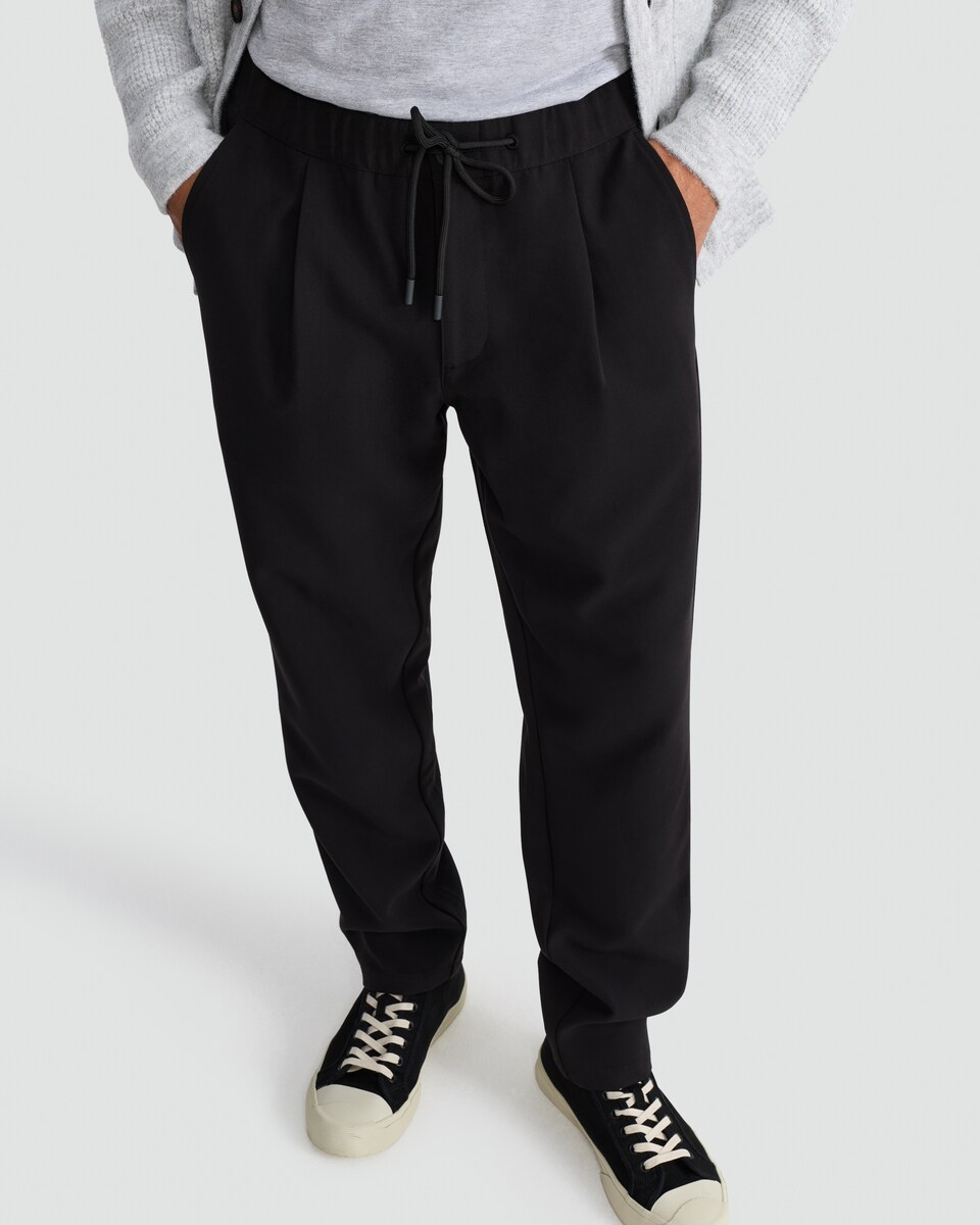 image 1 of F&F Comfort Stretch Drawstring Chino Trousers in Black