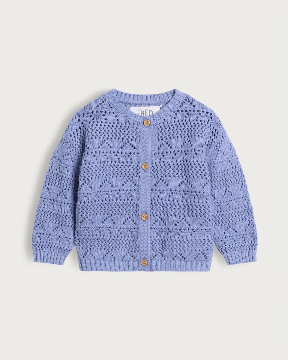 image 1 of F&F Baby Pure Cotton Pointelle Knitted Cardigan in Blue