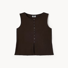 OH ME OH MY Cotton Rich Ribbed Button Up Vest in Chocolate