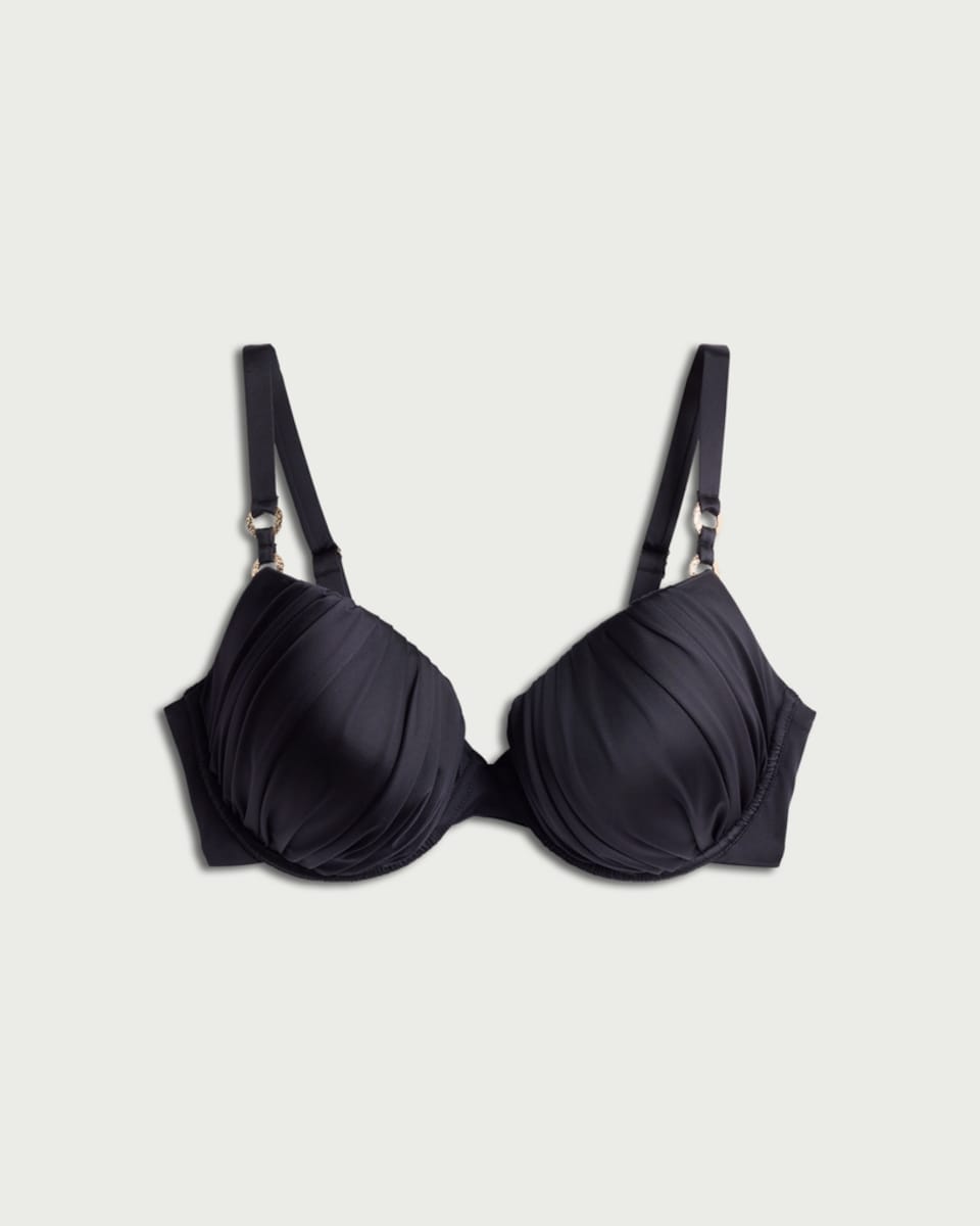 image 1 of F&F Fuller Bust Ruched Wired Padded Bikini Top in Black