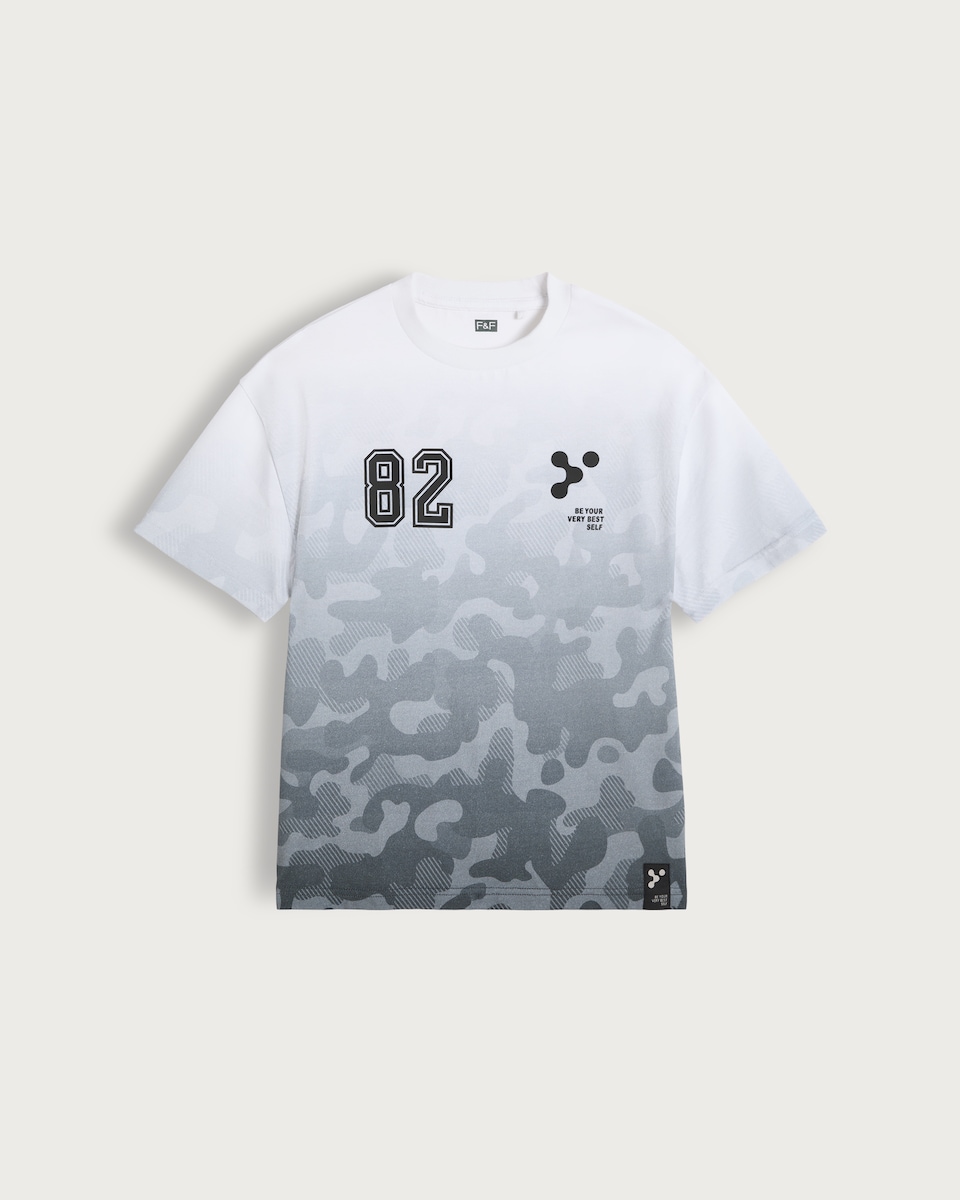 image 1 of F&F Boys Pure Cotton Be Your Very Best Self Camouflage T-Shirt in White