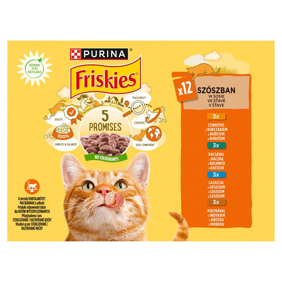 obrázok 1 z PURINA FRISKIES multipack s kuraťom, lososom, kačicou, morkou v šťave 12 x 85 g
