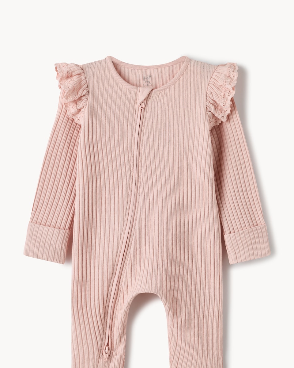 image 1 of F&F Baby 2-Pack Cotton Rich Frill Sleepsuits in Mink