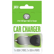 Juice 37watt 3 Port USB Type C Fast Car Charge Black