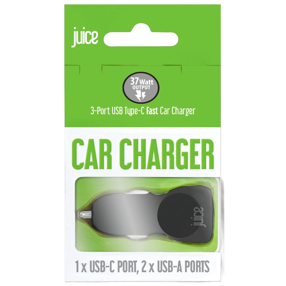 image 1 of Juice 37watt 3 Port USB Type C Fast Car Charge Black