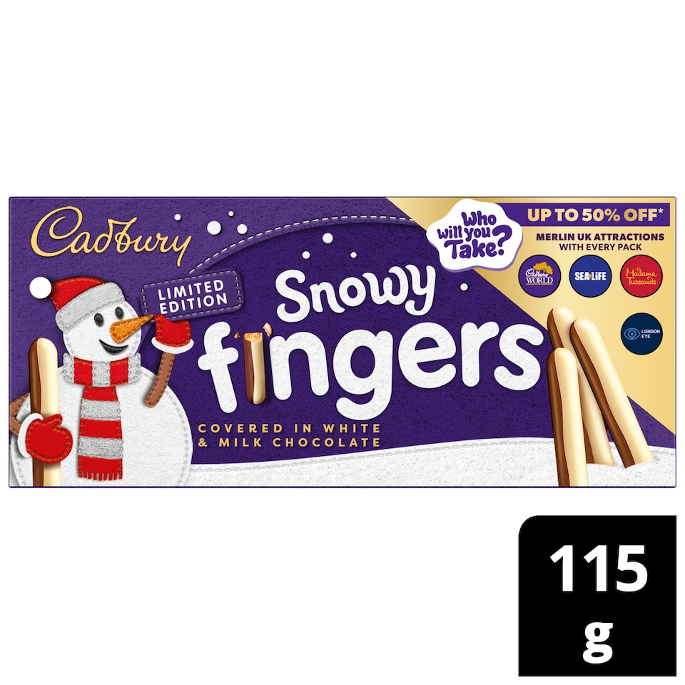 Cadbury Snowy Fingers Milk & White Chocolate Biscuits 115g