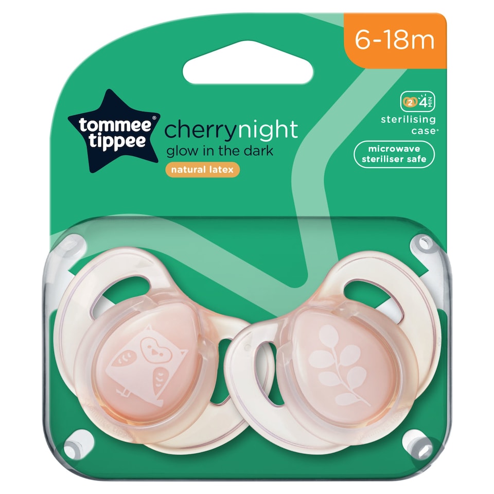 image 1 of Tommee Tippee Every Day Essential Night Time Natural Latex Soothers, 6-18m, Pack of 2