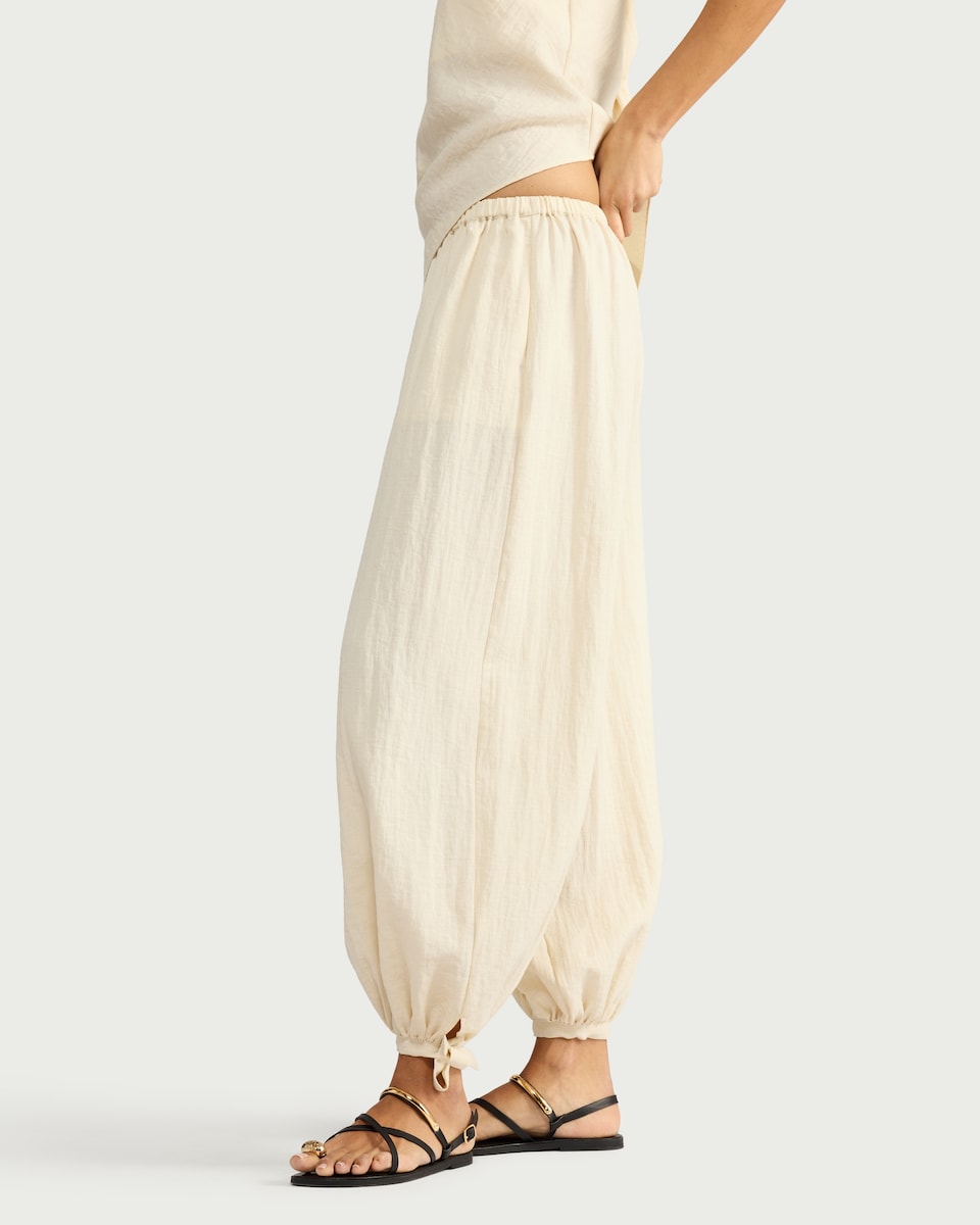 image 1 of F&F Edit Tie Hem Balloon Trousers in Cream