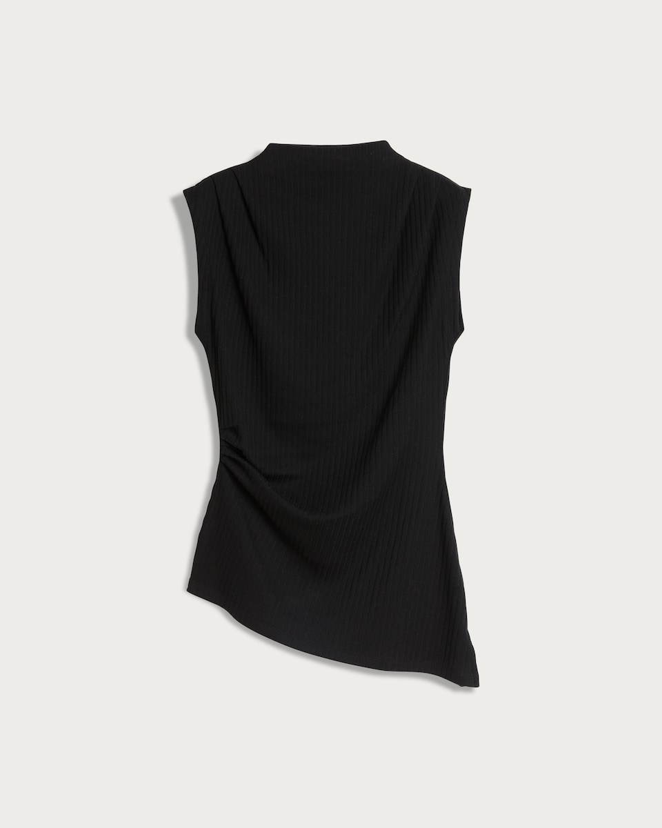 image 1 of F&F Ribbed Sleeveless Asymmetric Top in Black