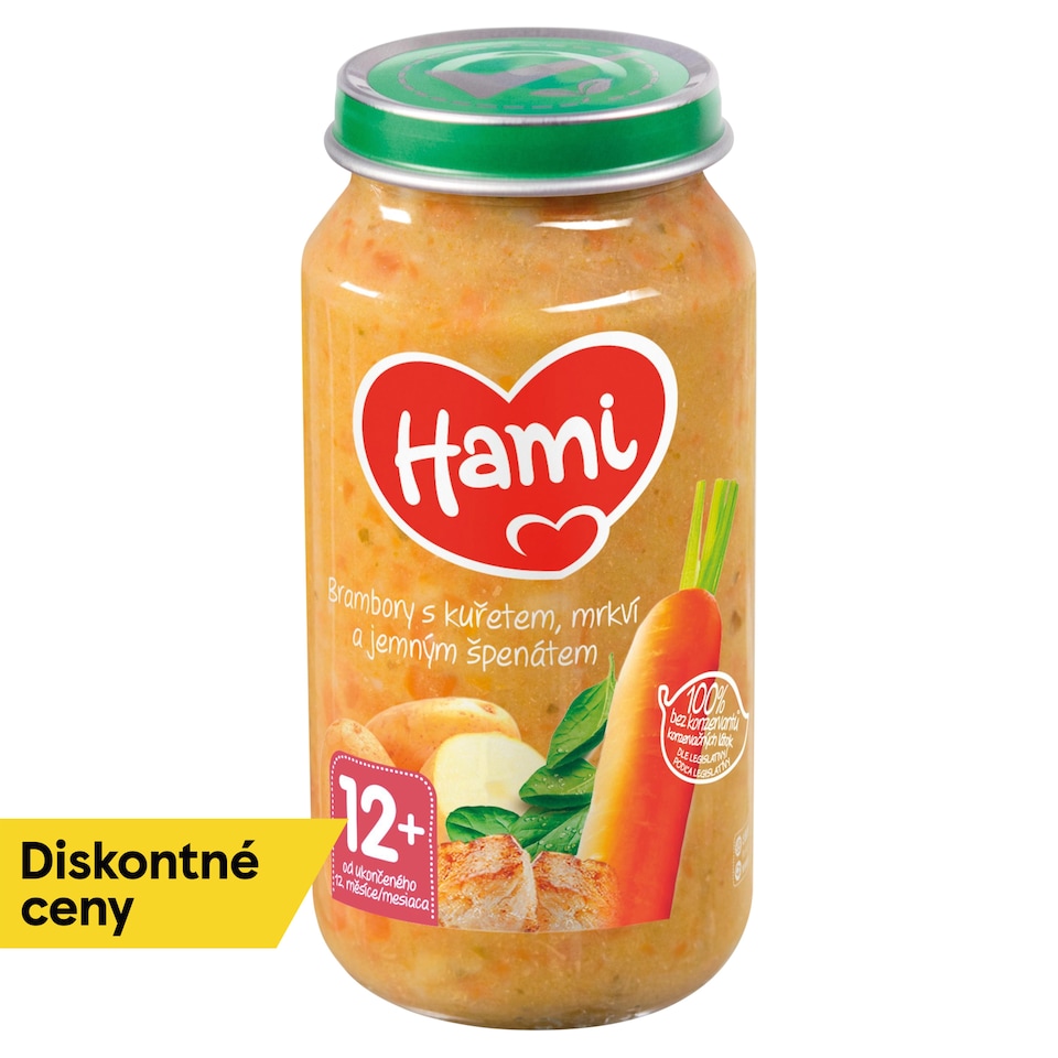 Hami mäsozeleninový príkrm Zemiaky s kuraťom, mrkvou a jemným špenátom od uk. 12. mesiaca 250 g
