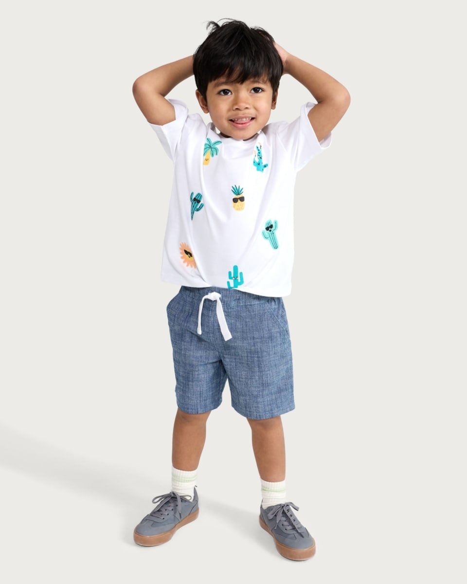 image 1 of F&F Boys Cotton Rich Drawstring Shorts in Blue