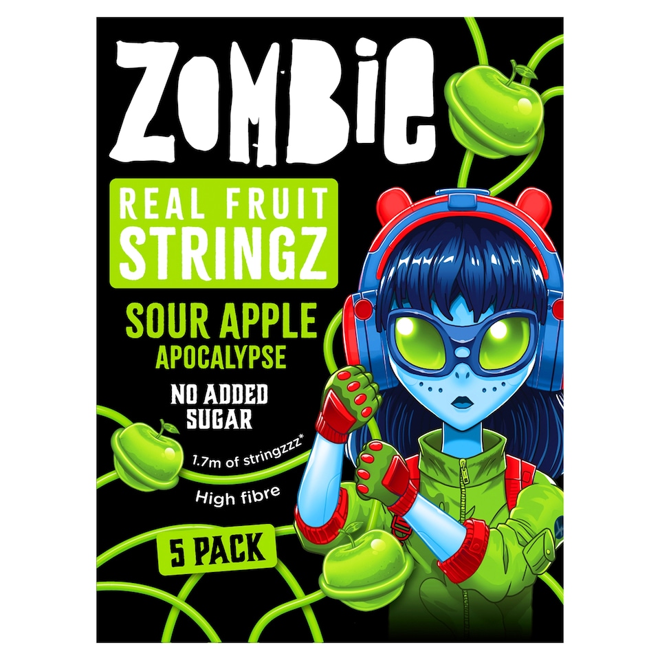 Zombie Real Fruit Stringz Sour Apple No Added Sugar 5x20g