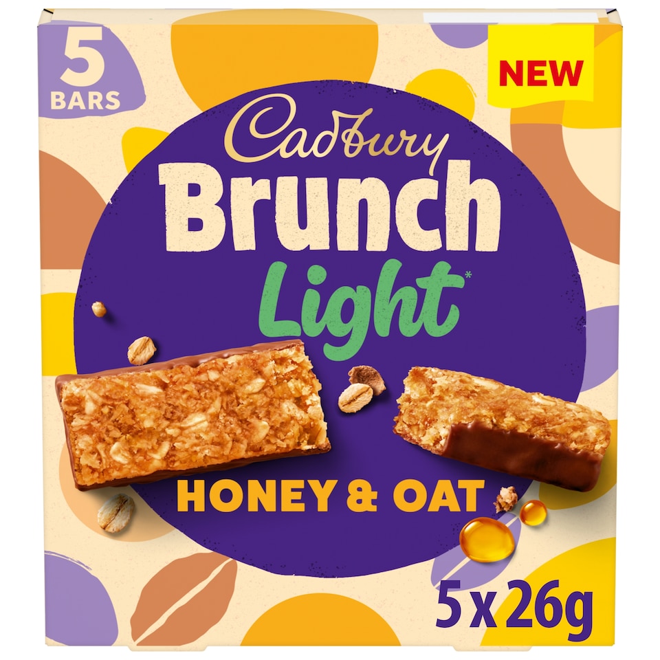 Cadbury Brunch Light Honey & Oat Milk Chocolate Cereal Bars 5 x 26g