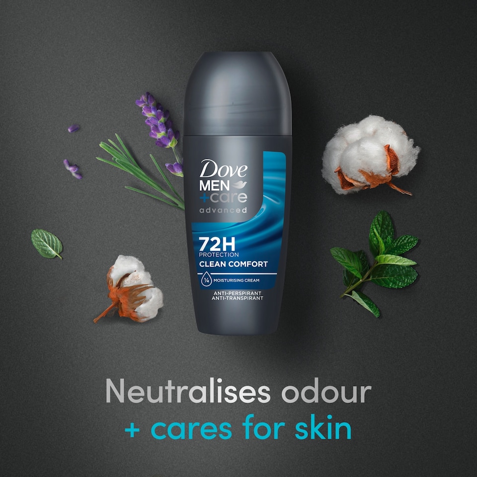 image 1 of Dove Men+Care Clean Comfort 72h Roll-On Antiperspirant Deodorant 50ml