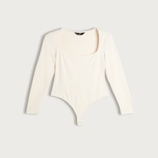 F&F Polyamide Square Neck Long Sleeved Bodysuit in Cream