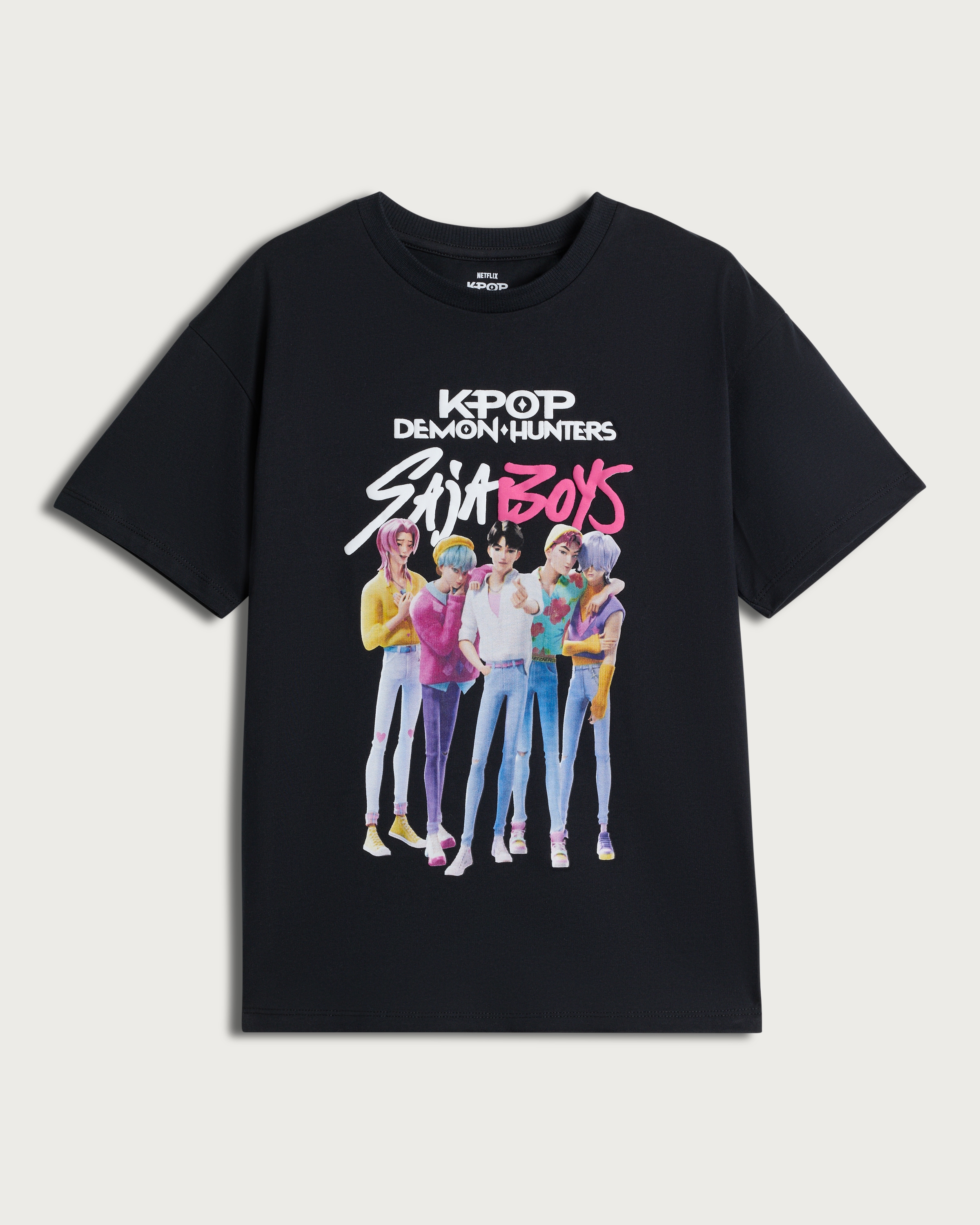 K-POP・アジア This shop K-Pop Demon Hunters Pure Cotton Saja Boys T-Shirt in Black - Tesco