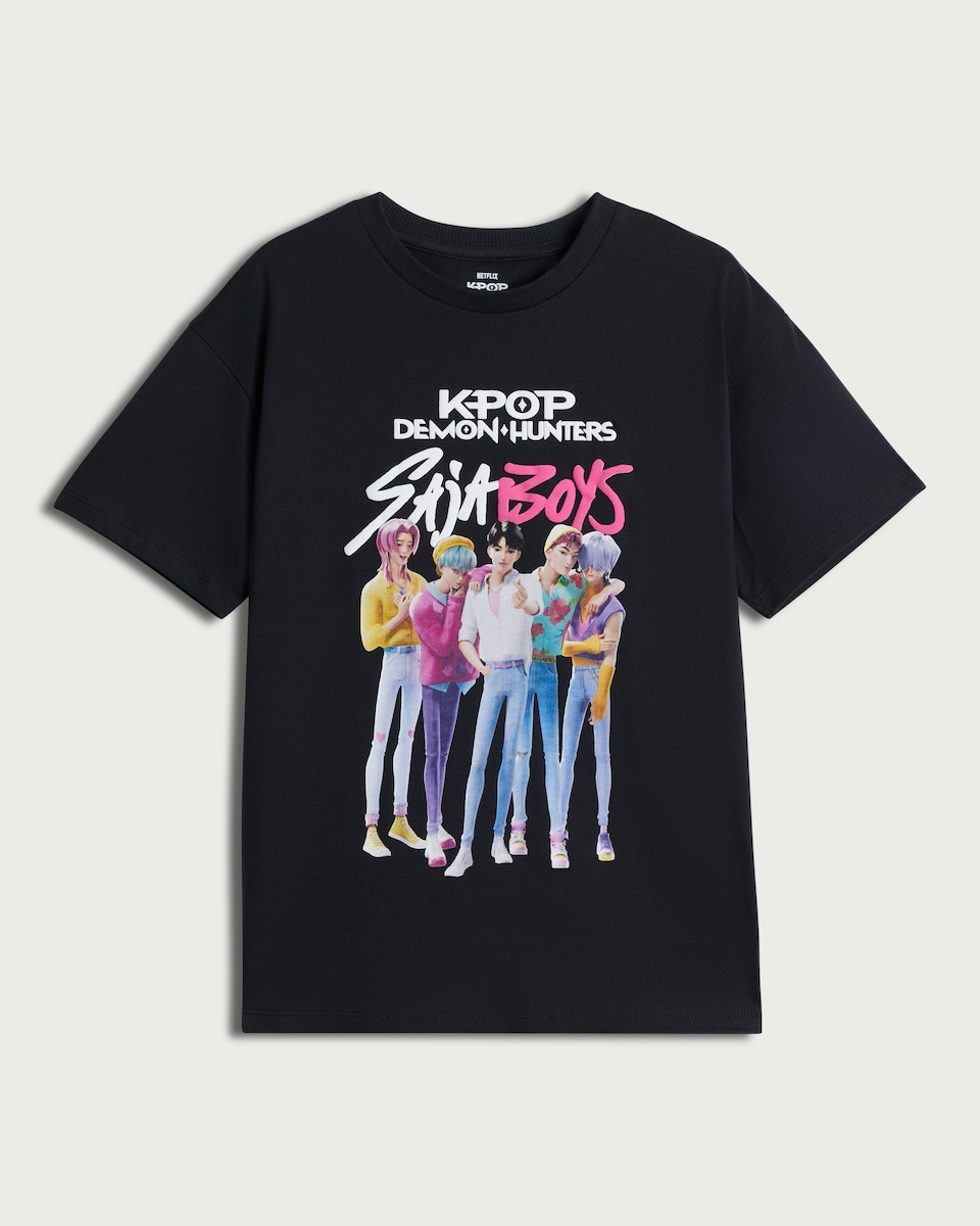 K-Pop Demon Hunters Pure Cotton Saja Boys T-Shirt in Black