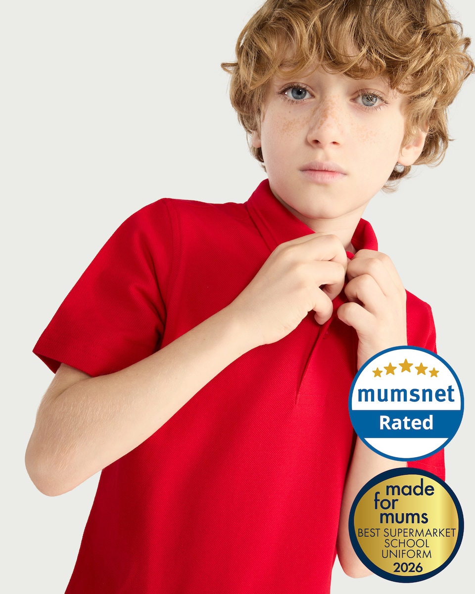 image 1 of F&F School Unisex 3-Pack Pure Cotton Regular Fit Polo Shirts in Red