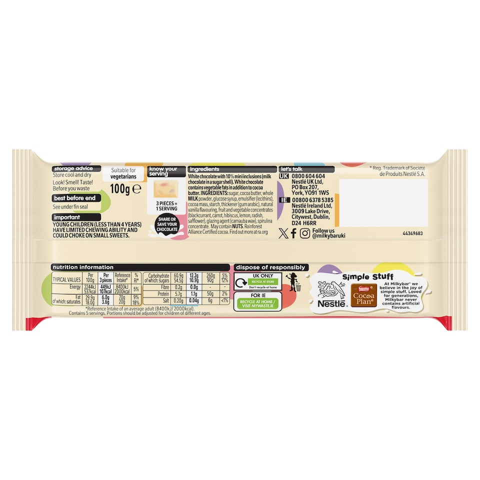 image 1 of Milkybar Mini Eggs Easter White Chocolate Sharing Bar 100g