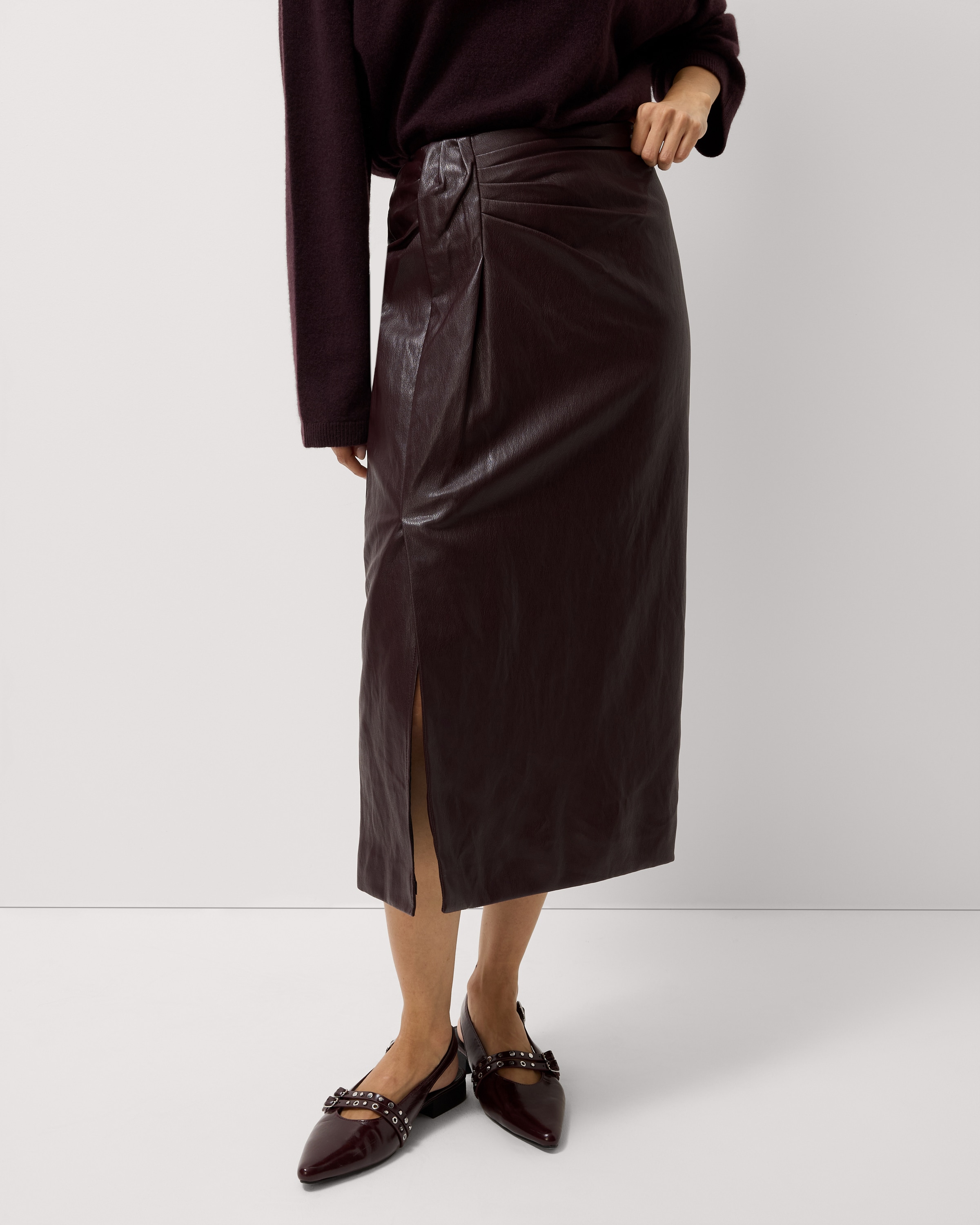 F&F Faux Leather Midi Skirt in Purple