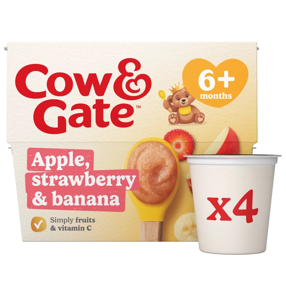 image 1 of Cow & Gate Pots Apple Strawberry Banana 4x100g