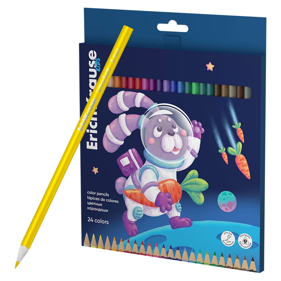 Erich Krause Kids Space Animals Triangular Colored Crayons 24 Colors