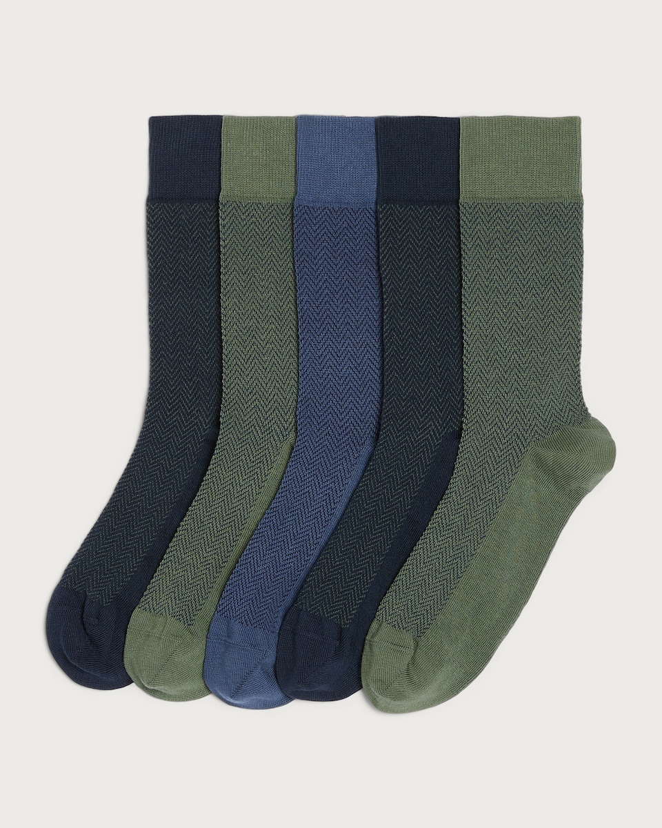 F&F 5-Pack Cotton Rich Herringbone Pattern Ankle Socks in Multi