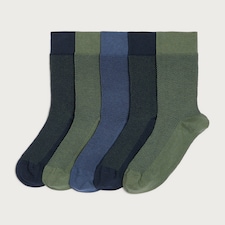 F&F 5-Pack Cotton Rich Herringbone Pattern Ankle Socks in Multi