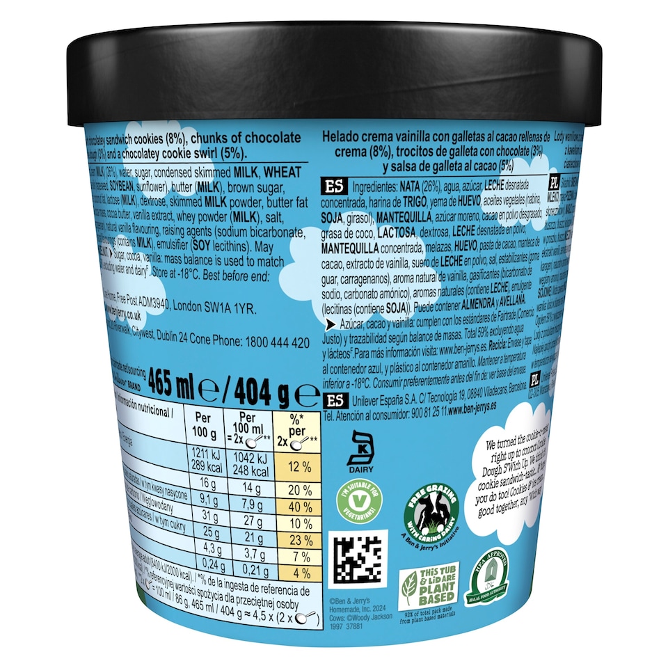 image 1 of Ben & Jerry's Cookie Dough S'wich Up Vanilla Ice Cream Tub 465ml