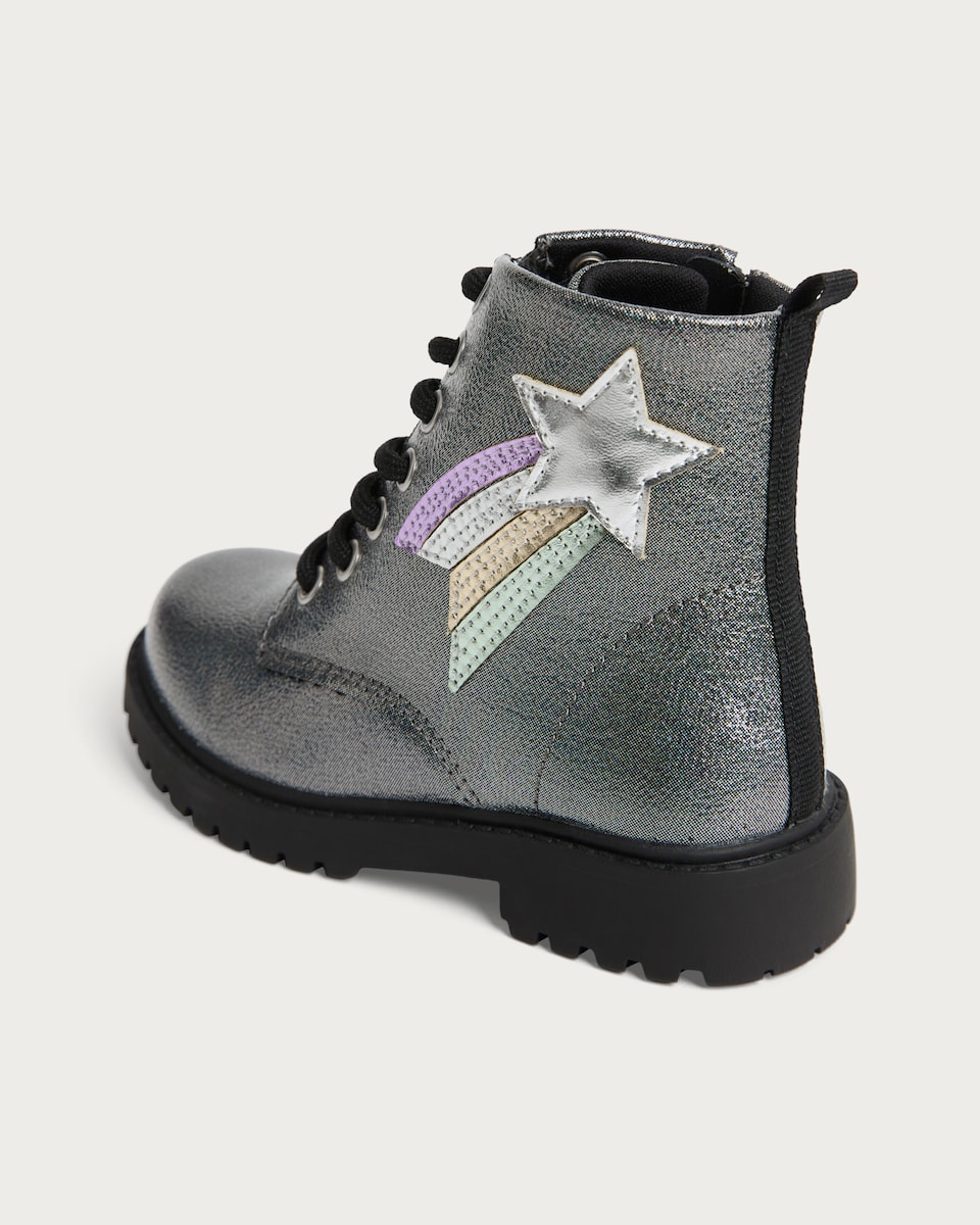 image 1 of F&F Girls Metallic Lace Up Ankle Boots in Multi