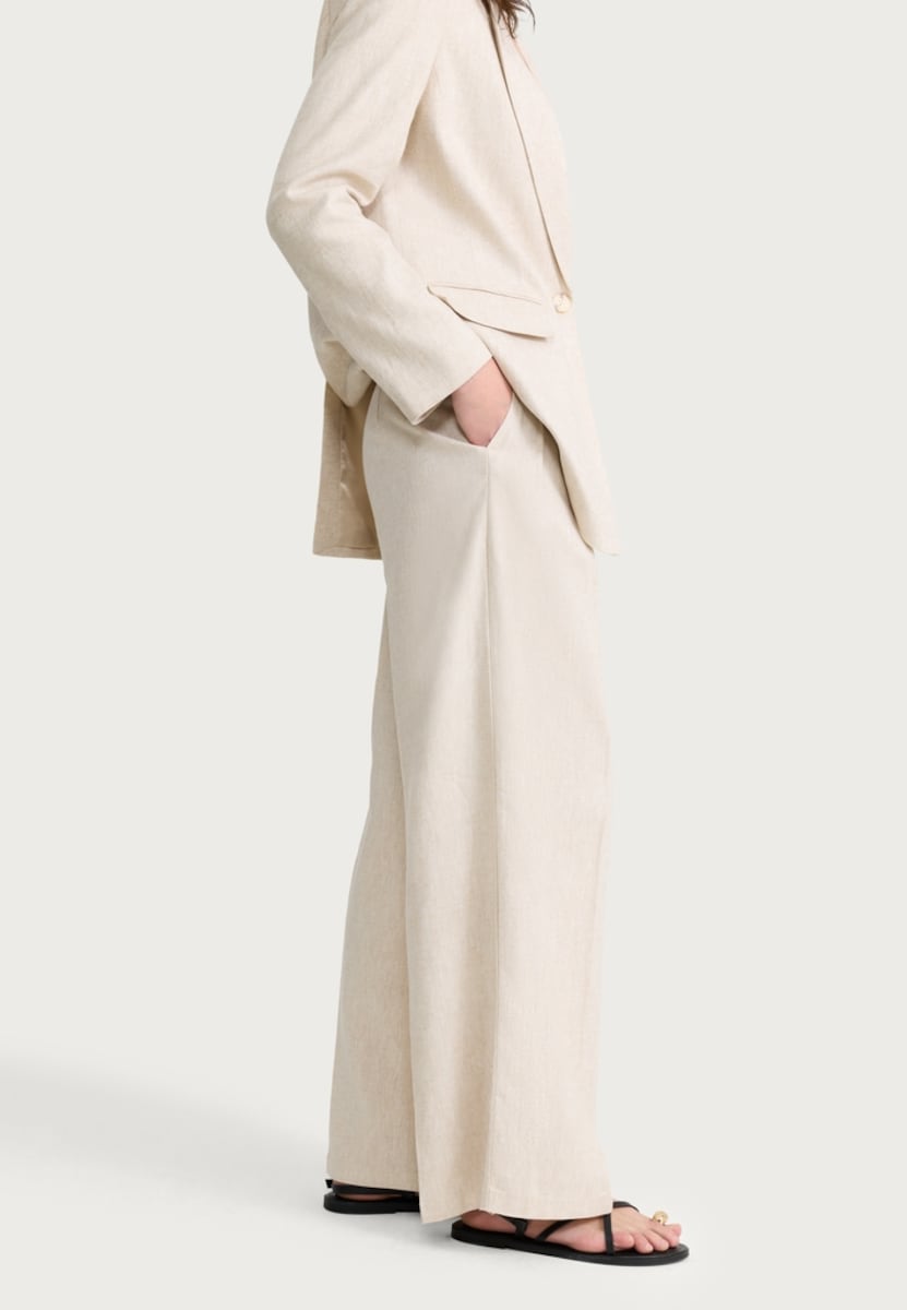 image 1 of F&F Linen Rich Super Wide Leg Co-ord Trousers in Beige