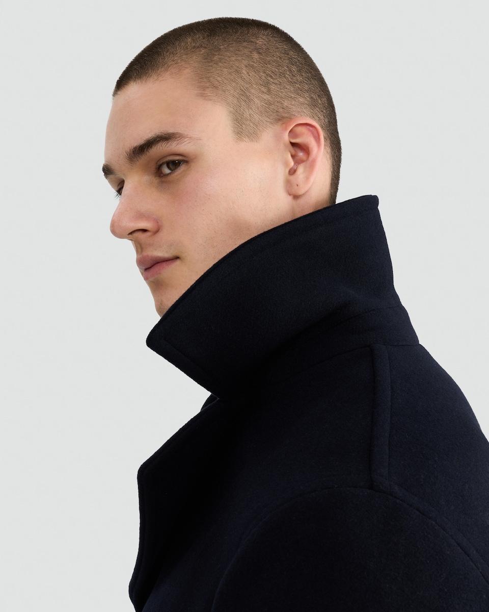 image 1 of F&F Double-Breasted Peacoat with Wool in Navy