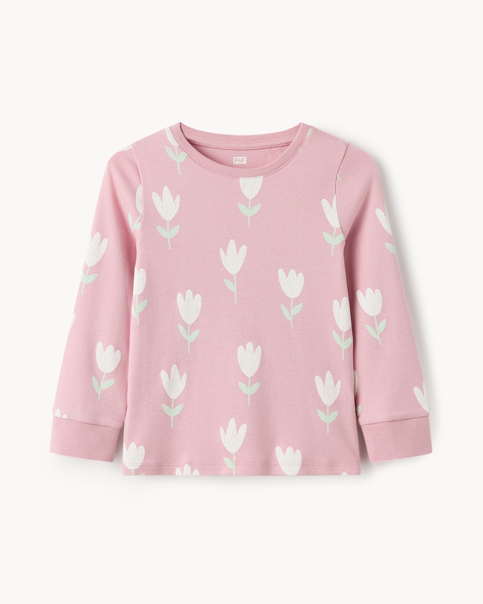 image 1 of F&F Girls Pure Cotton Floral Pyjama Set in Pink